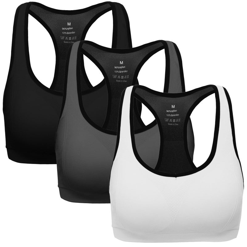MIRITY Women Racerback Sports Bras - High Impact Workout Gym Activewear Bra,Black+dgrey+white,2XL Fit 38DD 40DD 42C 42D 42DD - Image 1
